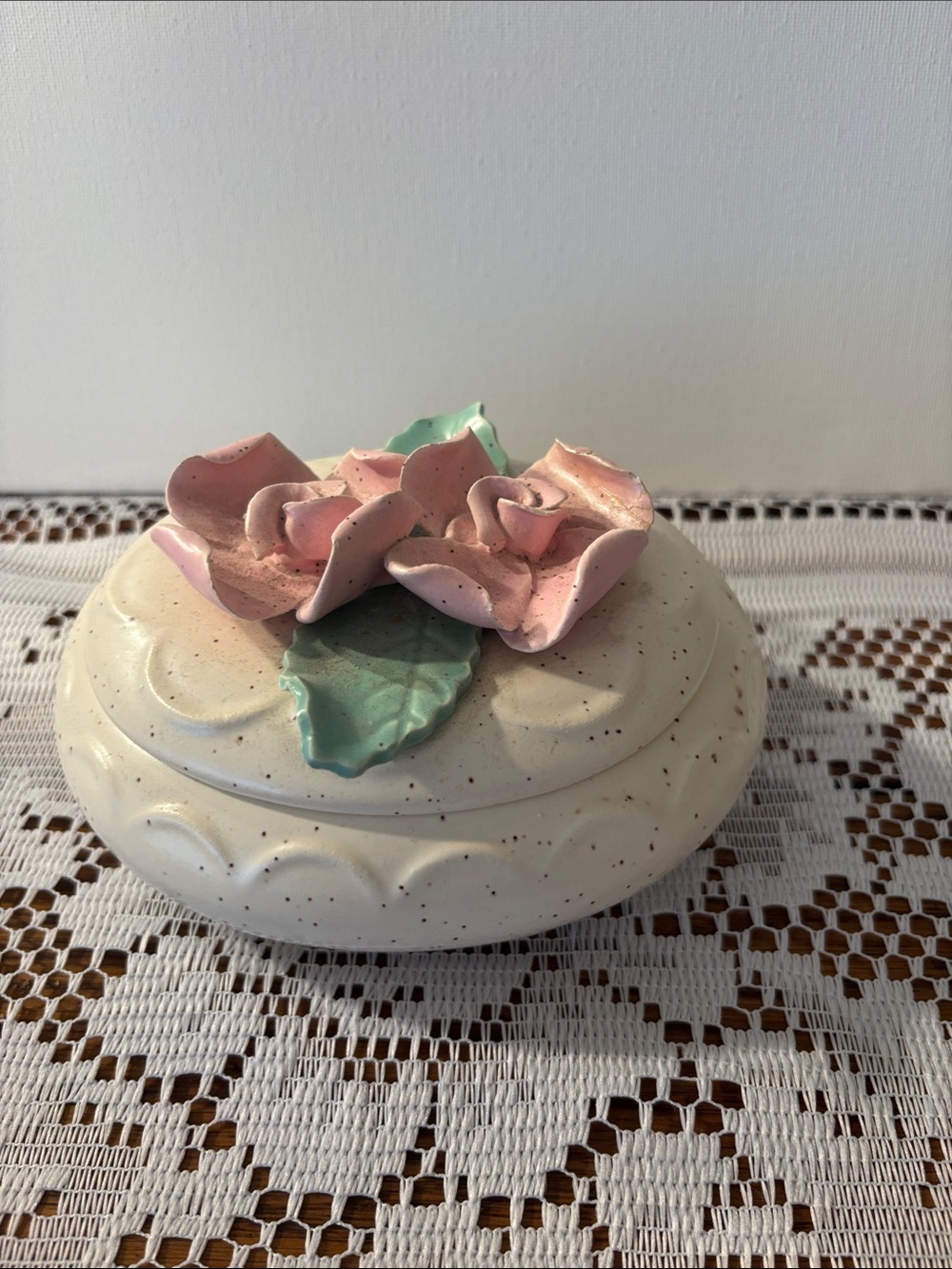 Decorative Enchanto Ceramic Trinket Box with Pink Rose Accent